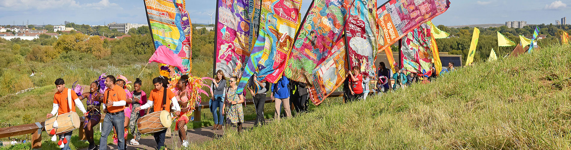 Ethnic flags and drums